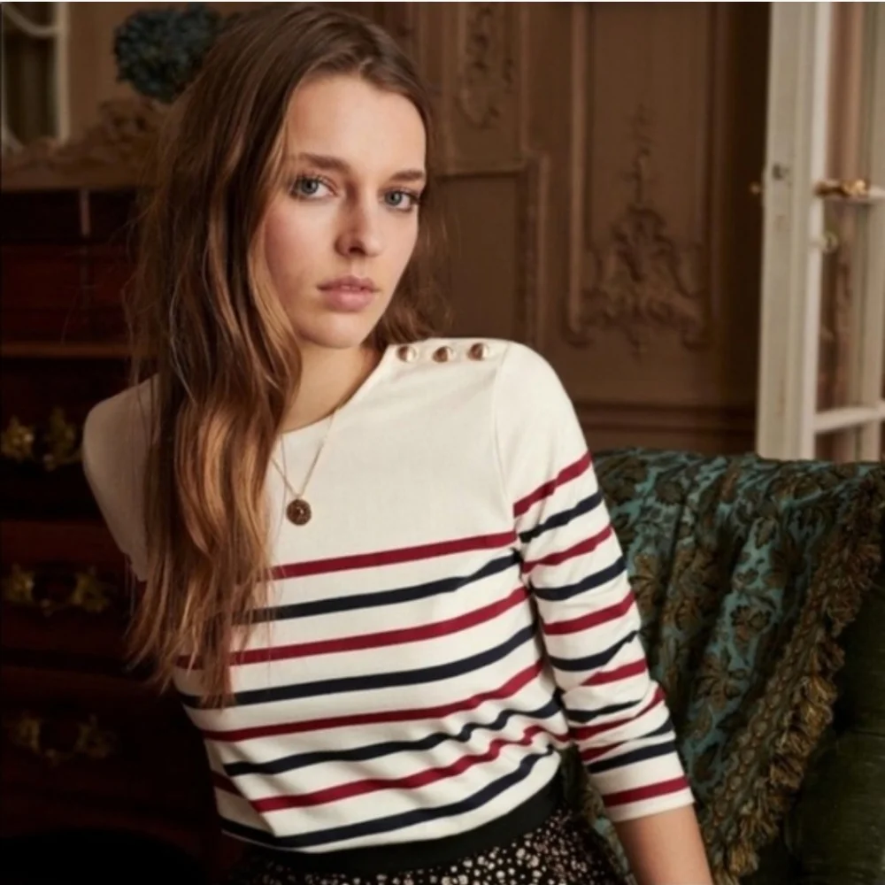 Striped Button-Shoulder Top - Picture 1 of 3